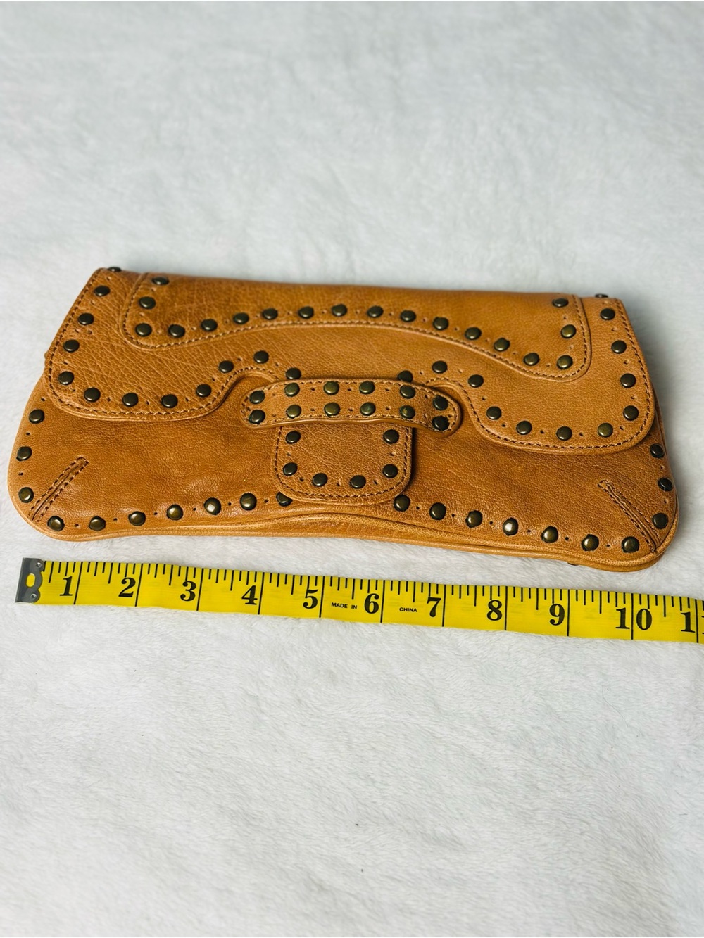 Kooba Studded Tan Leather Clutch Magnetic Flap Closure - Picture 3 of 7